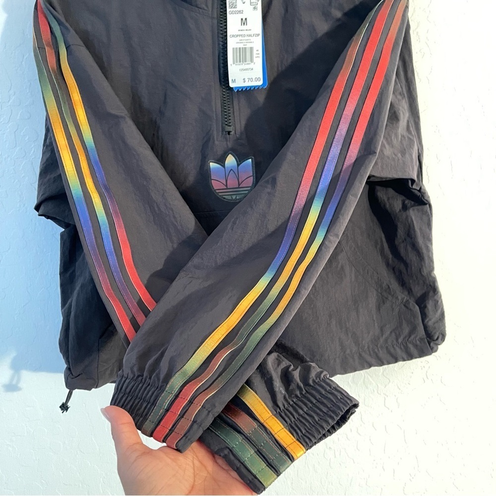 Adidas Black Cropped Jacket with Multicolor Stripes - Picture 4 of 13